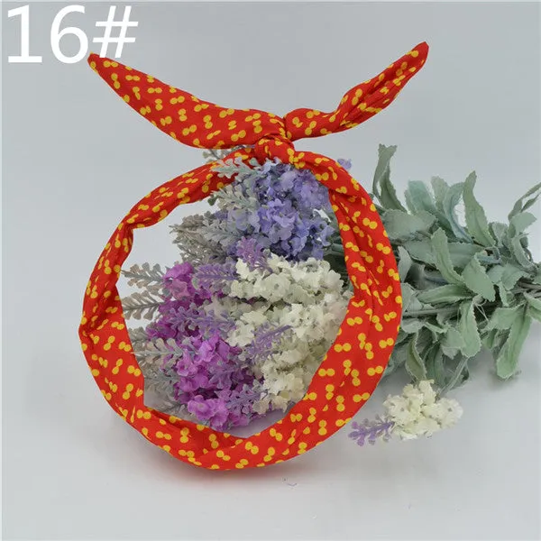 1Pc Cute Leopard Dots lip print flower Bunny Rabbit Ear Ribbon Headwear Hairband Metal Wire Scarf Headband Hair Band Accessories