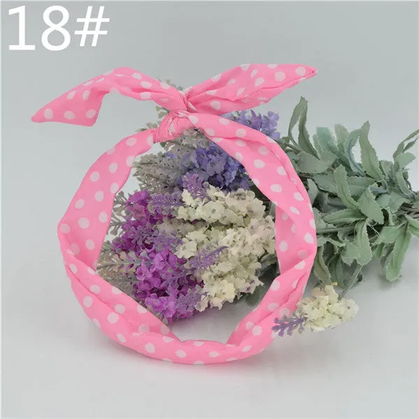 1Pc Cute Leopard Dots lip print flower Bunny Rabbit Ear Ribbon Headwear Hairband Metal Wire Scarf Headband Hair Band Accessories