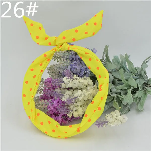 1Pc Cute Leopard Dots lip print flower Bunny Rabbit Ear Ribbon Headwear Hairband Metal Wire Scarf Headband Hair Band Accessories