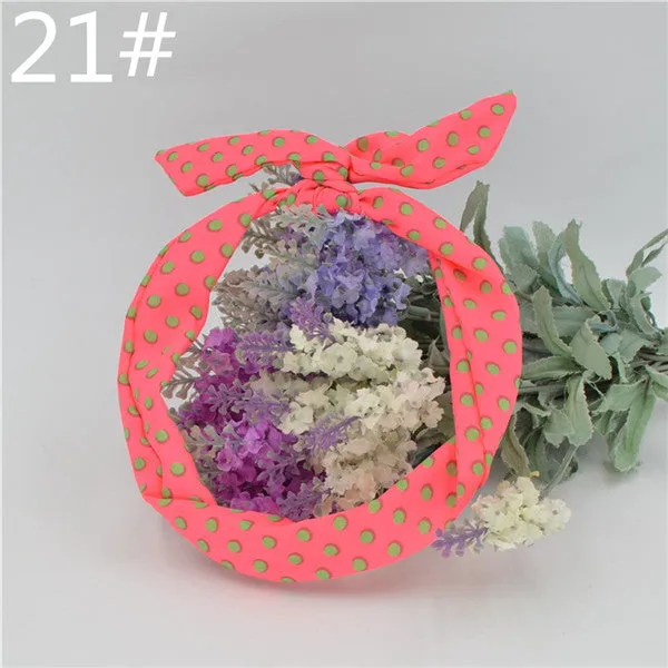 1Pc Cute Leopard Dots lip print flower Bunny Rabbit Ear Ribbon Headwear Hairband Metal Wire Scarf Headband Hair Band Accessories