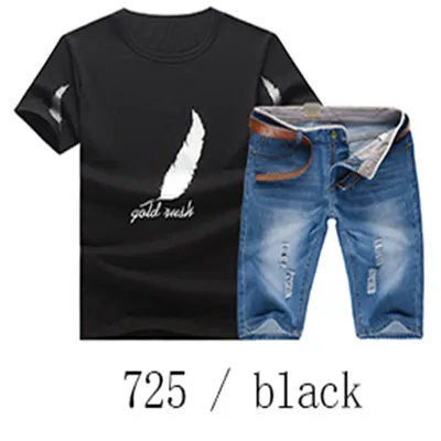 2017 New summer Denim shorts Brand Clothing  Tees and shorts Men (Tees Tops   shorts) Homme Sportswear 2 pieces Set Male shorts