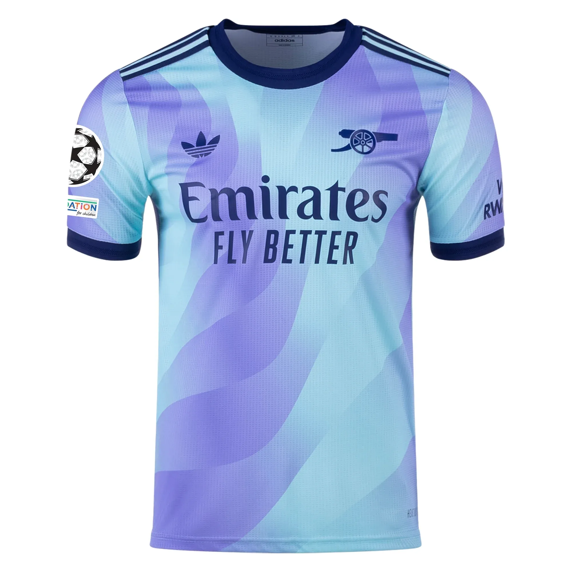 adidas Arsenal Authentic Declan Rice Third Jersey w/ Champions League Patches 24/25 (Clear Aqua/Light Flash Purple)