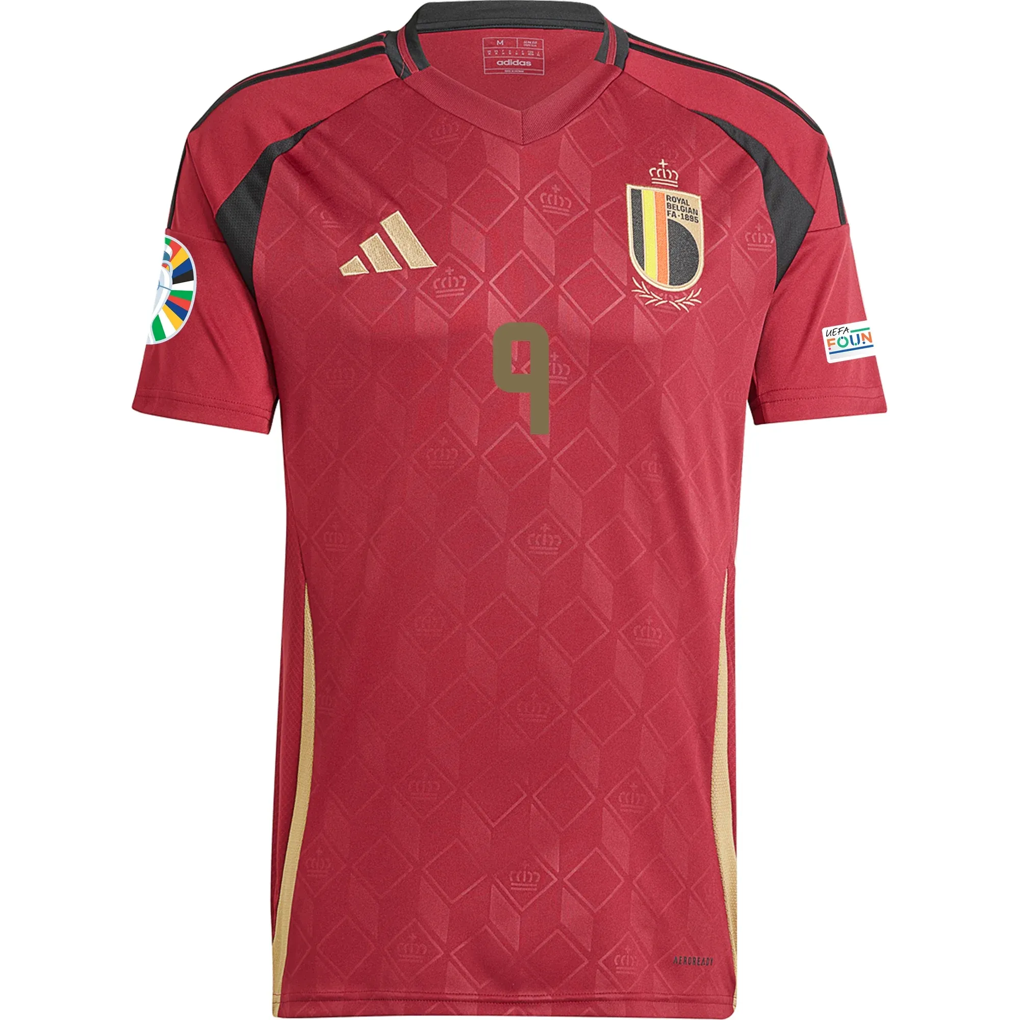 adidas Belgium Leandro Trossard Home Jersey w/ Euro 2024 Patches 24/25 (Burgundy)