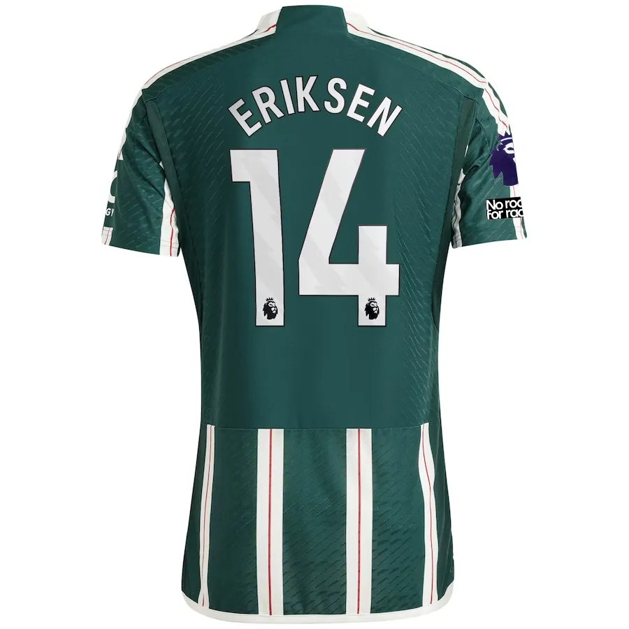 adidas Manchester United Authentic Christian Eriksen Away Jersey w/ EPL   No Room For Racism Patches 23/24 (Green Night/Core White/Active Maroon)