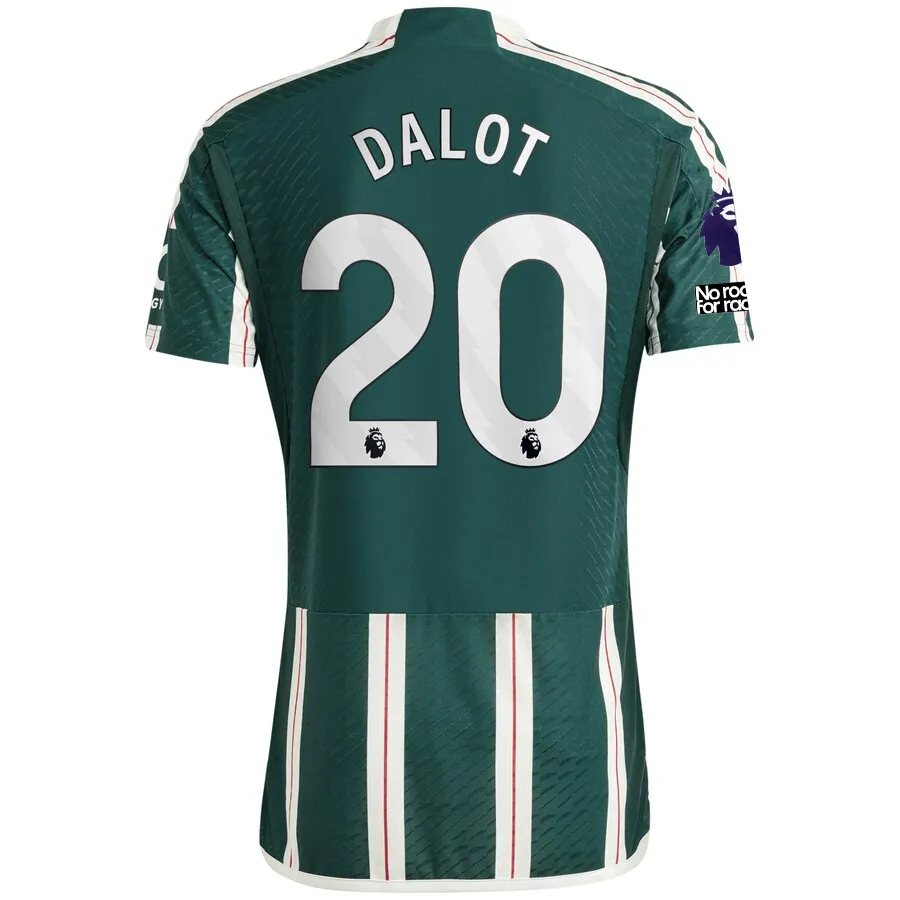 adidas Manchester United Authentic Diogo Dalot Away Jersey w/ EPL   No Room For Racism Patches 23/24 (Green Night/Core White/Active Maroon)