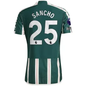 adidas Manchester United Authentic Jadon Sancho Away Jersey w/ EPL   No Room For Racism Patches 23/24 (Green Night/Core White/Active Maroon)