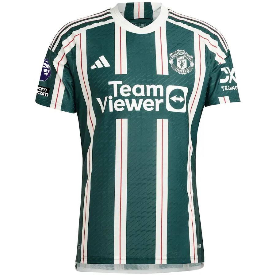 adidas Manchester United Authentic Rasmus Højlund Away Jersey w/ EPL   No Room For Racism Patches 23/24 (Green Night/Core White/Active Maroon)