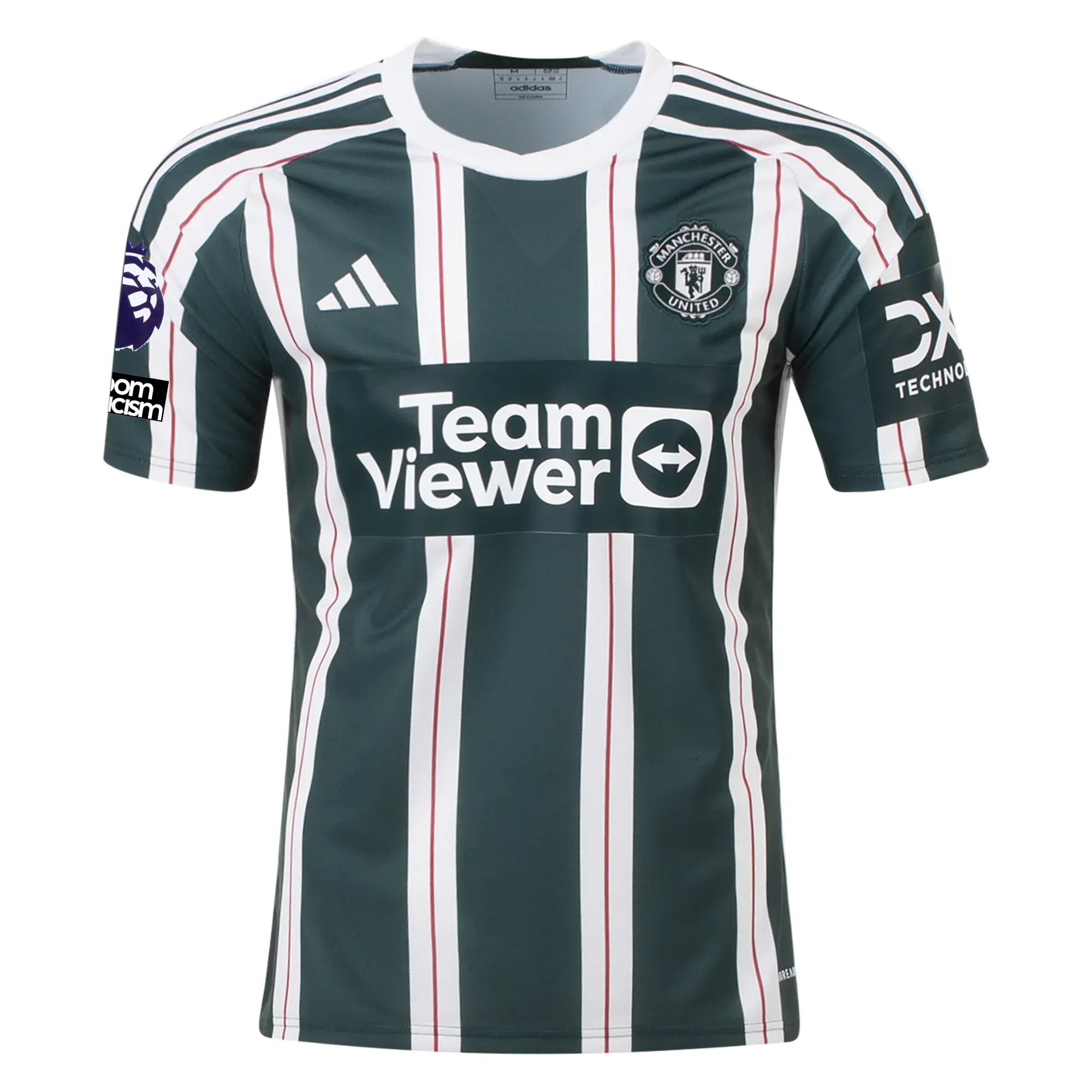 adidas Manchester United Donny Van de Beek Away Jersey w/ EPL   No Room For Racism Patches 23/24 (Green Night/Core White)