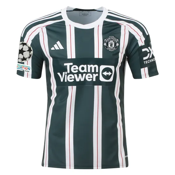 adidas Manchester United Victor Lindelof Away Jersey w/ Champions League Patches 23/24 (Green Night/Core White)