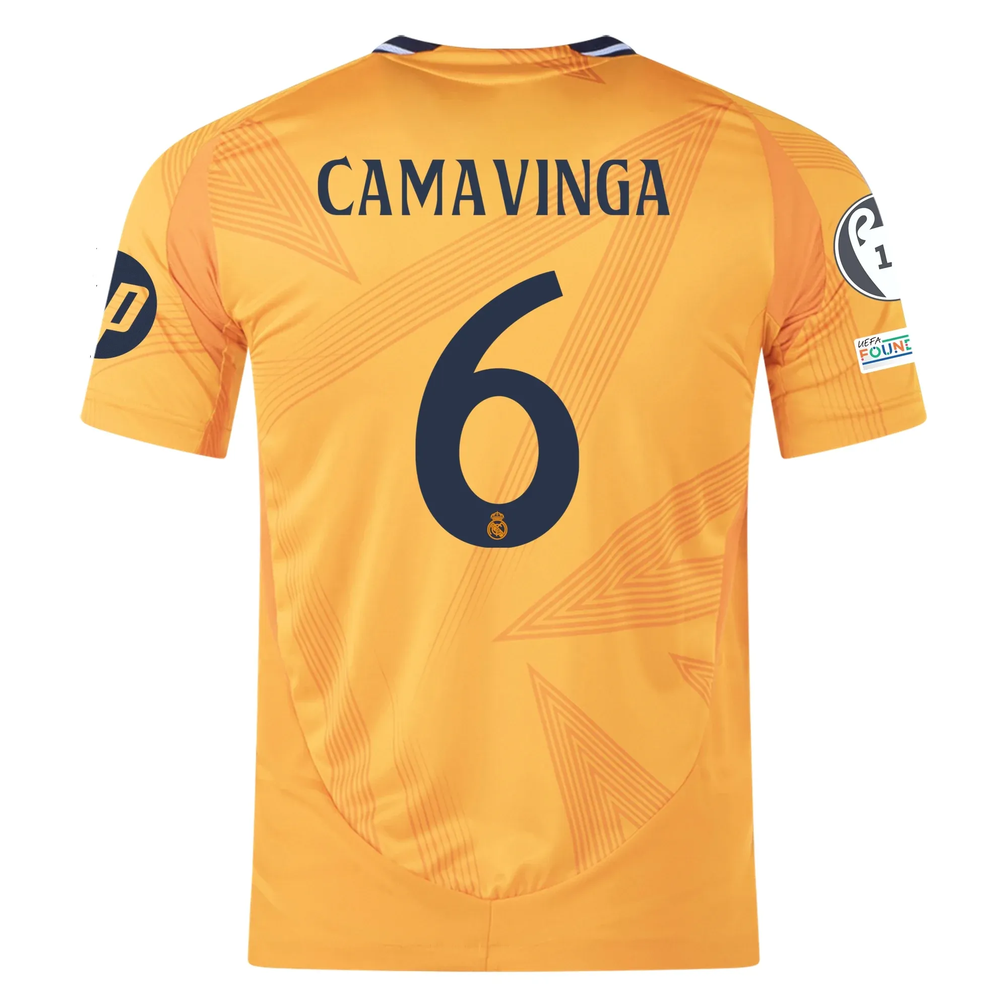 adidas Real Madrid Authentic Eduardo Camavinga Away Jersey w/ Champions League Patches 24/25 (Crew Orange)