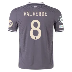 adidas Real Madrid Authentic Federico Valverde Third Jersey w/ Champions League Patches 24/25 (Charcoal)