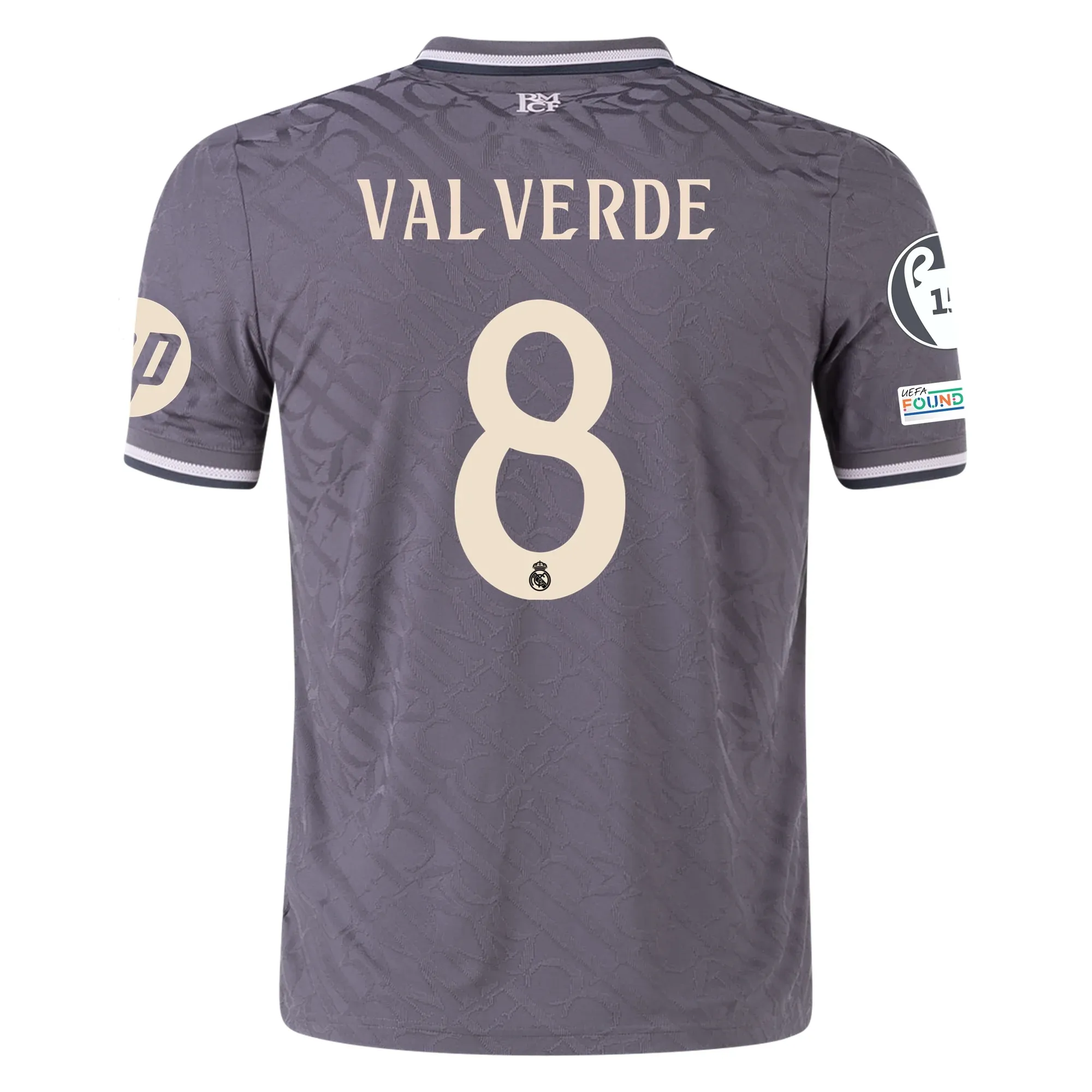 adidas Real Madrid Authentic Federico Valverde Third Jersey w/ Champions League Patches 24/25 (Charcoal)