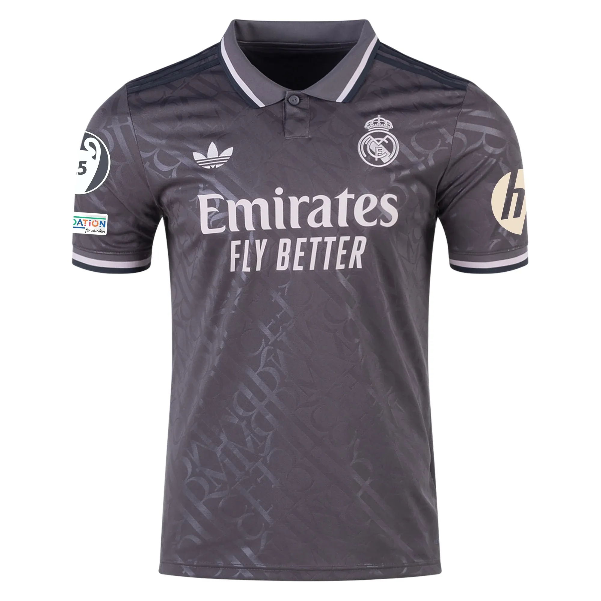 adidas Real Madrid Eduardo Camavinga Third Jersey w/ Champions League Patches   HP Sponsor 24/25 (Charcoal)