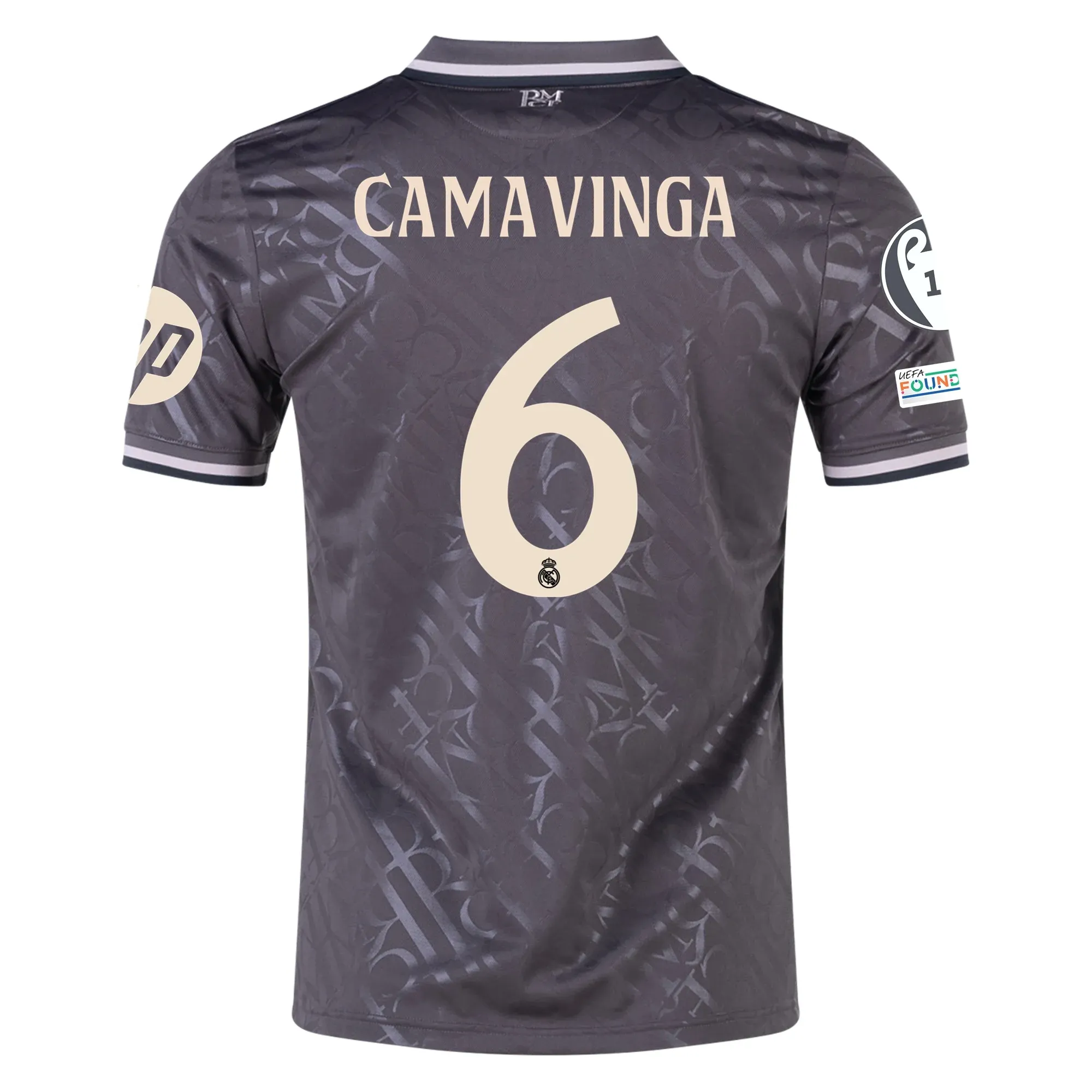 adidas Real Madrid Eduardo Camavinga Third Jersey w/ Champions League Patches   HP Sponsor 24/25 (Charcoal)