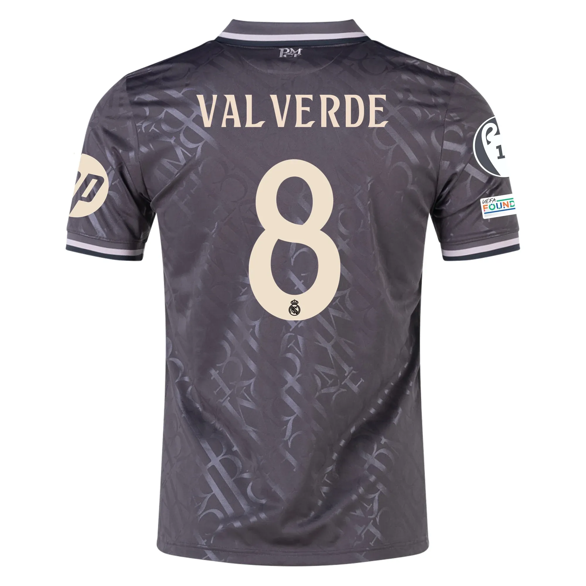 adidas Real Madrid Federico Valverde Third Jersey w/ Champions League Patches   HP Sponsor 24/25 (Charcoal)