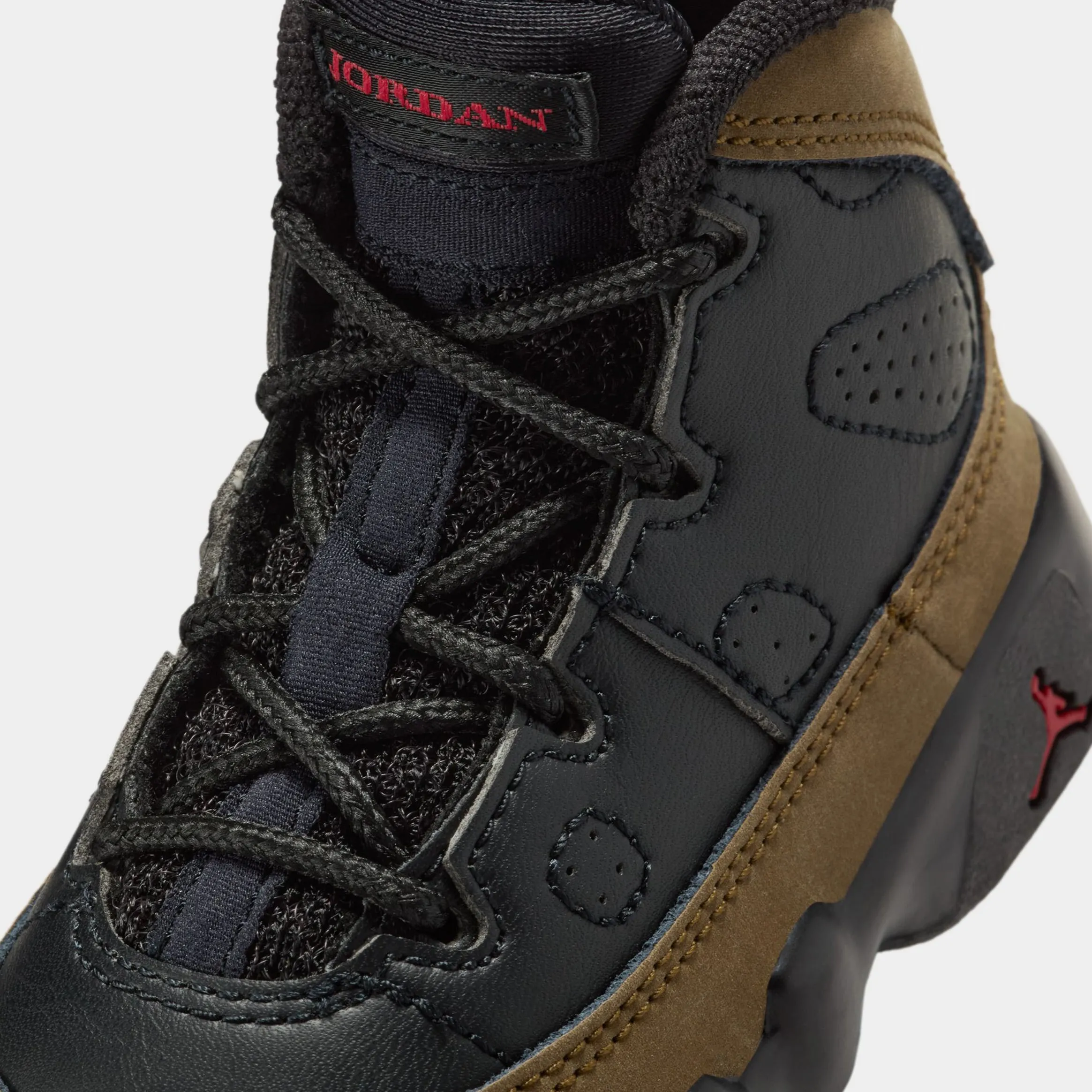 Air Jordan 9 Retro Olive Infant Toddler Lifestyle Shoes (Black/True Red/Light Olive)