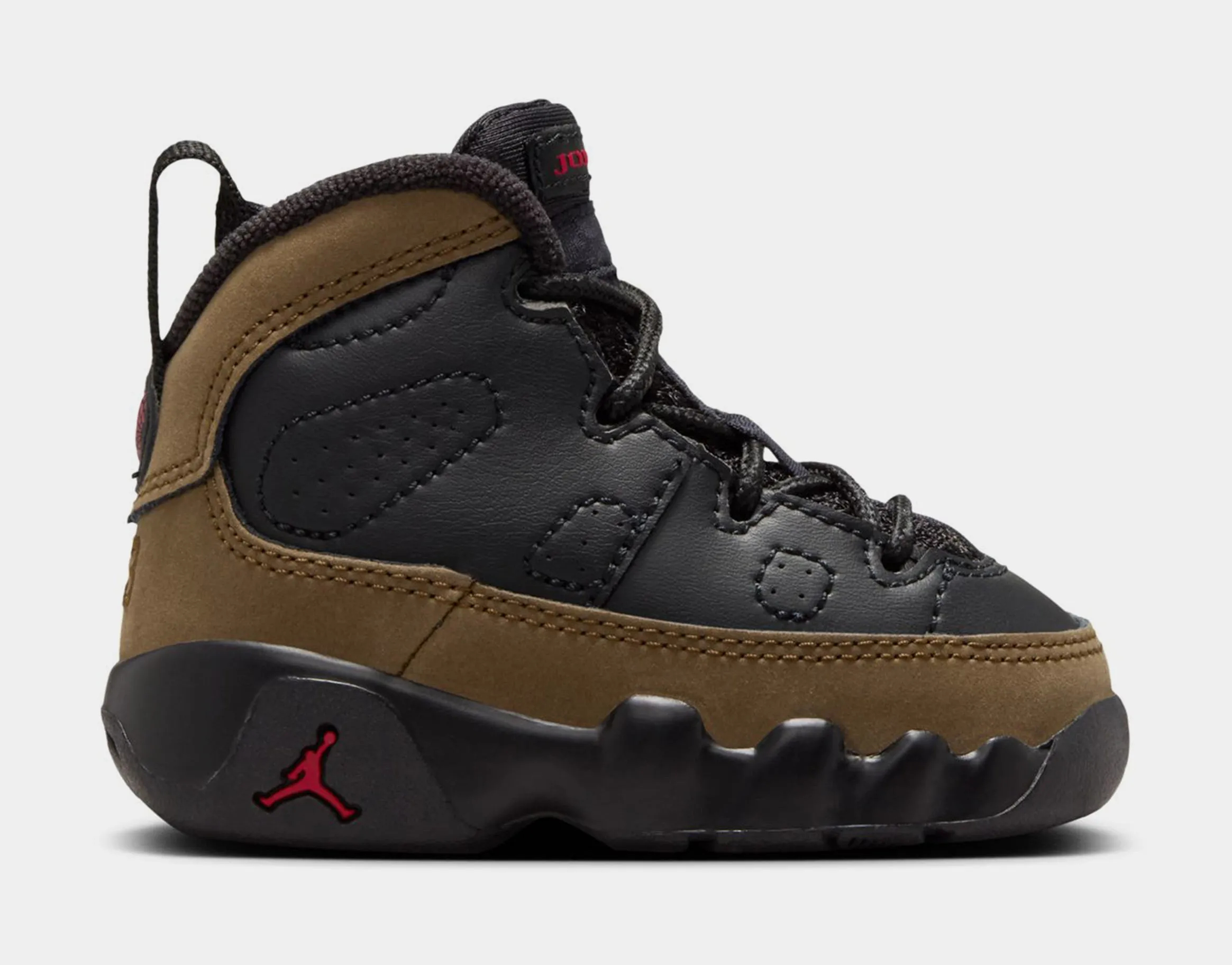 Air Jordan 9 Retro Olive Infant Toddler Lifestyle Shoes (Black/True Red/Light Olive)