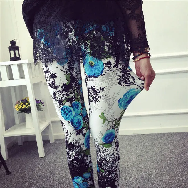 BIVIGAOS Spring Summer Womens Fashion Black Milk Thin Stretch leggings Colored Stars Graffiti Slim Skinny Leggings Pants Female