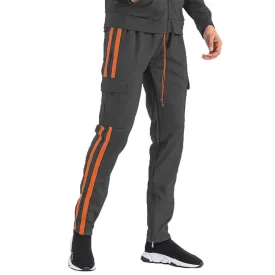 Black & Orange Striped Cargo Track Pants