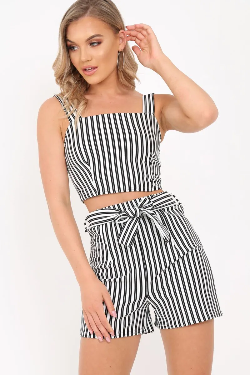 Black And White Stripe Shorts And Crop Top Co-Ord - Madden