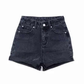 Black High Waisted Denim Shorts  - The Moody