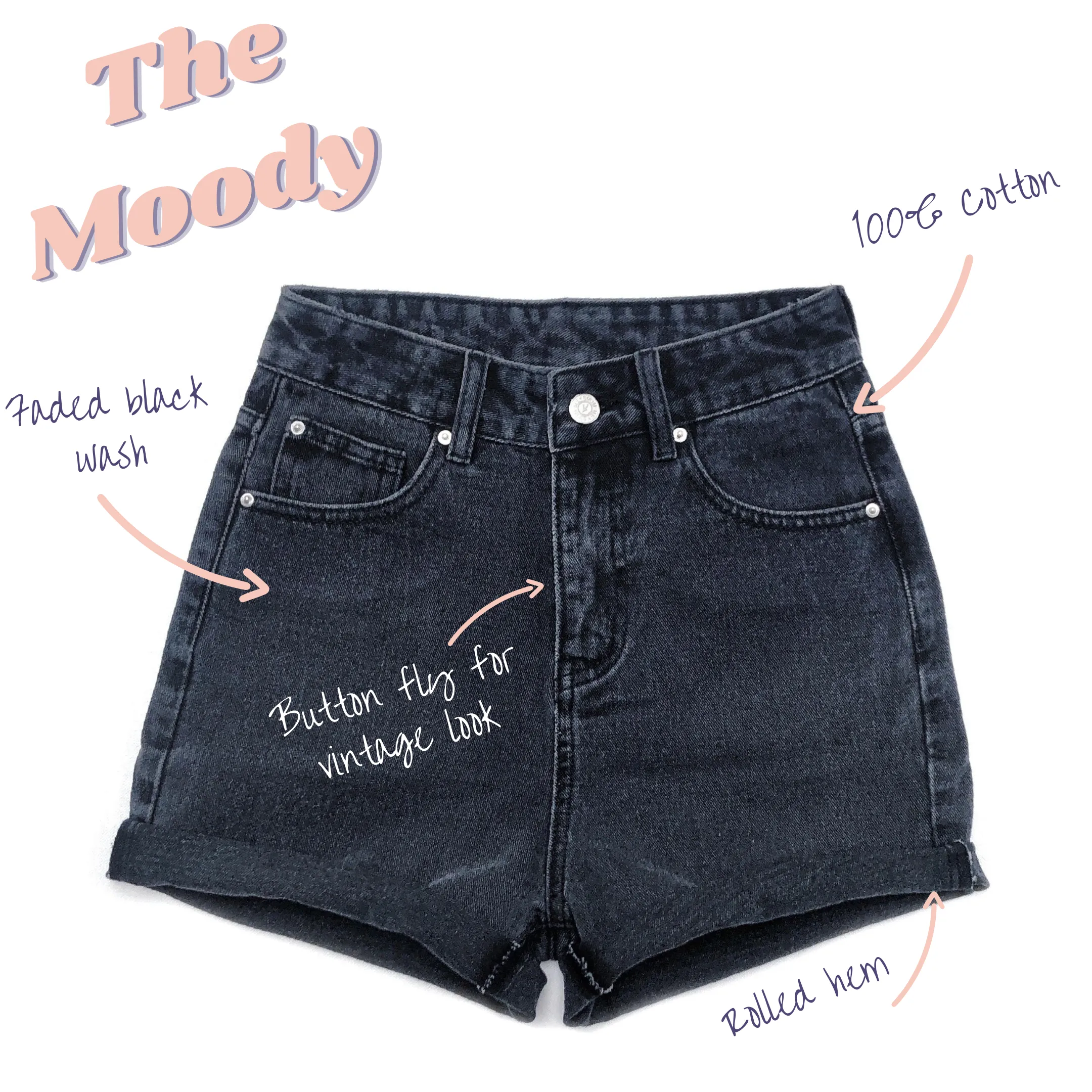 Black High Waisted Denim Shorts  - The Moody