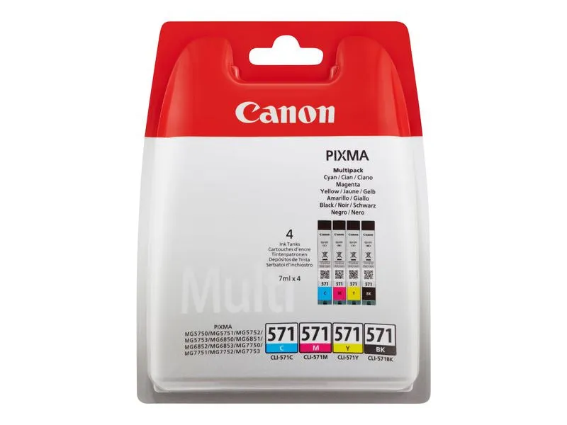 Canon Ink Tank Cli-571 C/M/Y/Bk - 4-Pack - Black, Yellow, Cyan, Magenta