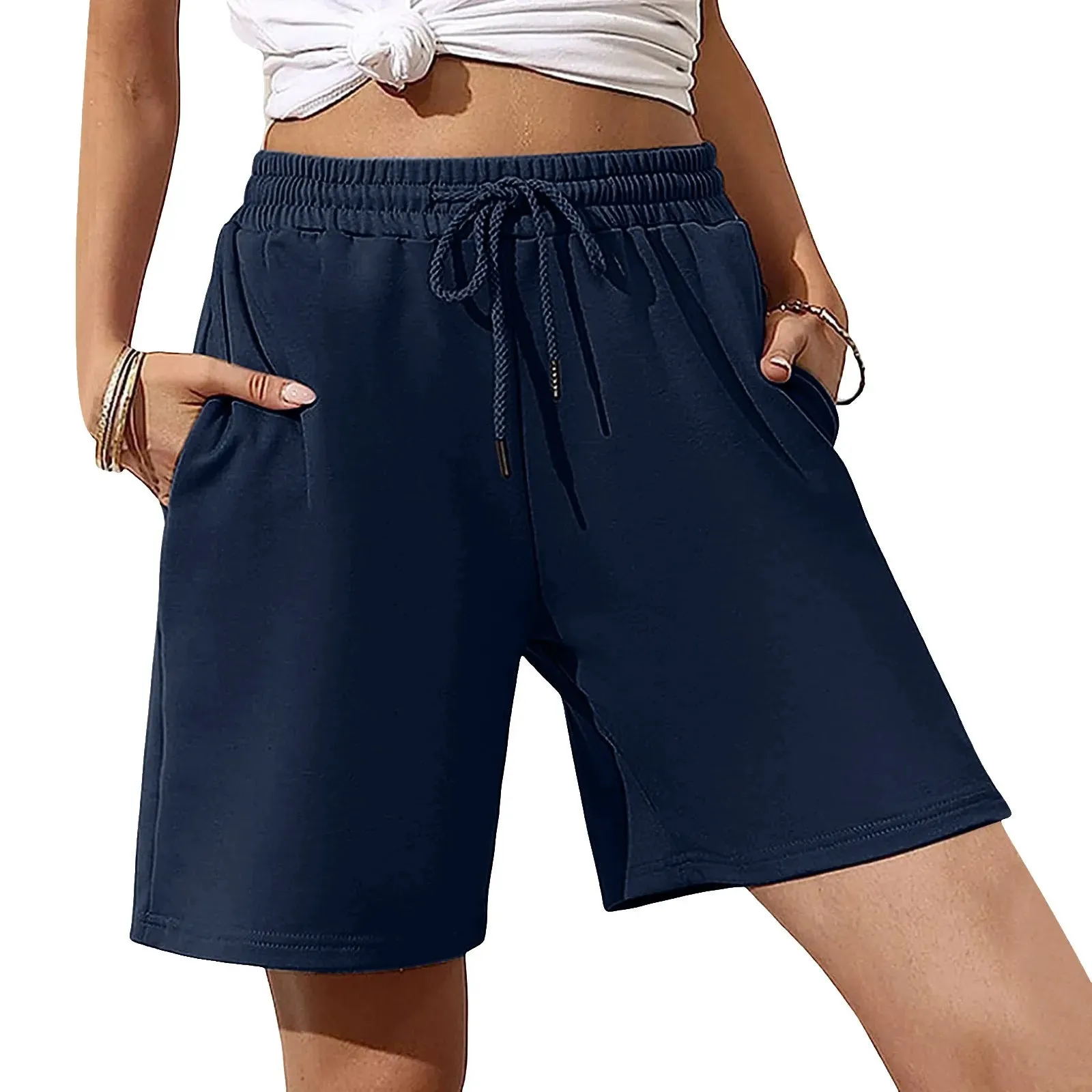 Casual Shorts For Women 2024 Summer New European American Loose High Waist Wide Leg Shorts