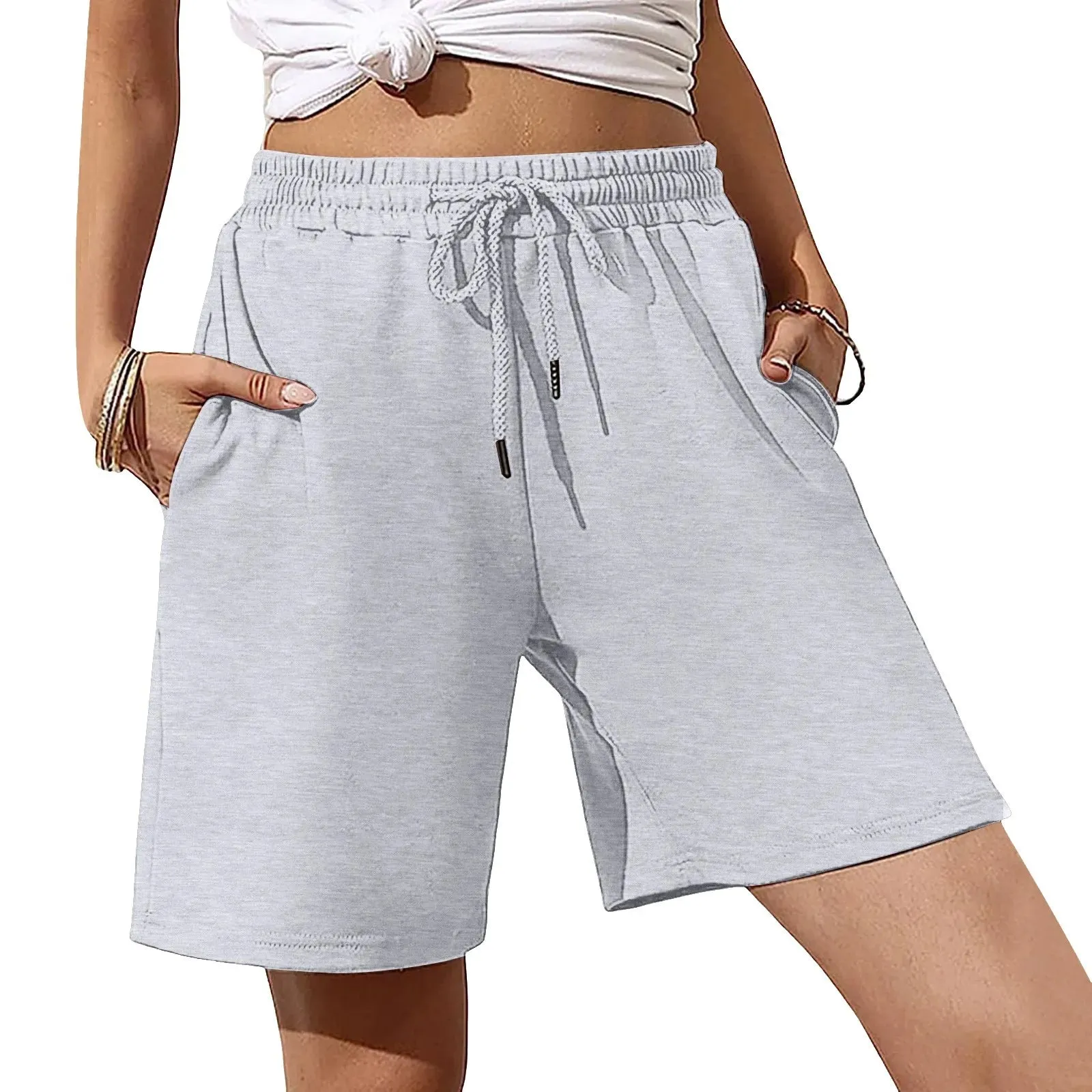 Casual Shorts For Women 2024 Summer New European American Loose High Waist Wide Leg Shorts