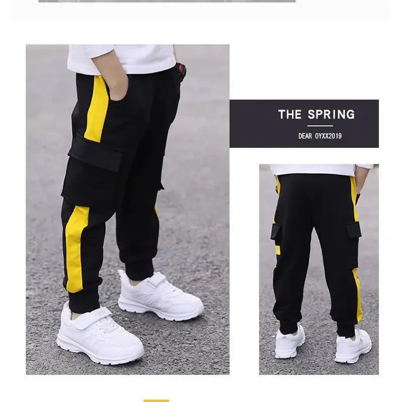 Children's Spring and Autumn Pants Boys' Fashion Work Pants 2024 New Middle and Big Boys' Leisure Sports Pants 3-11Y