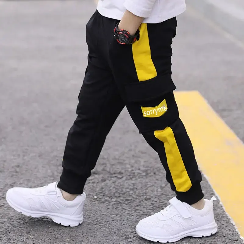 Children's Spring and Autumn Pants Boys' Fashion Work Pants 2024 New Middle and Big Boys' Leisure Sports Pants 3-11Y