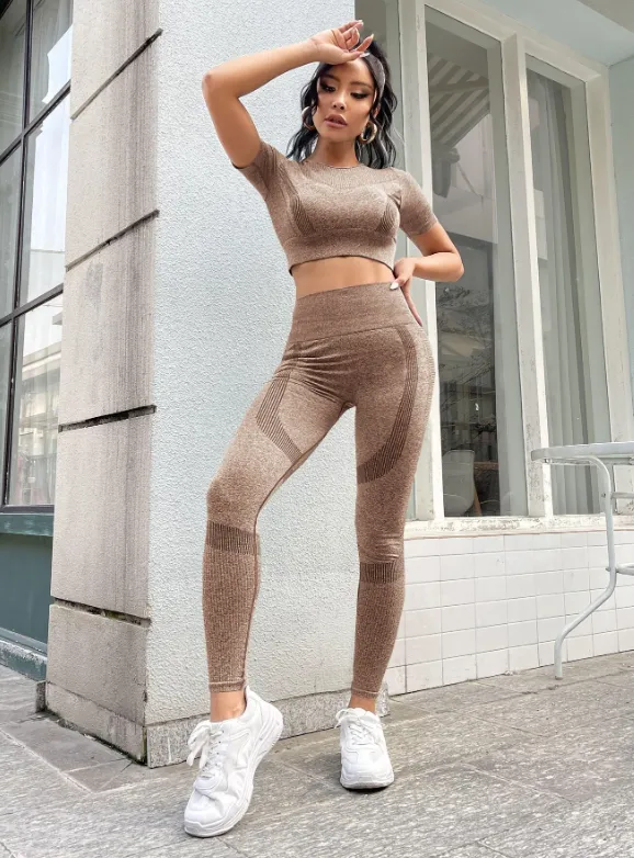 Copy of Gym Bunny Bella Mocha 2 Piece Short Sleeve Gym Set