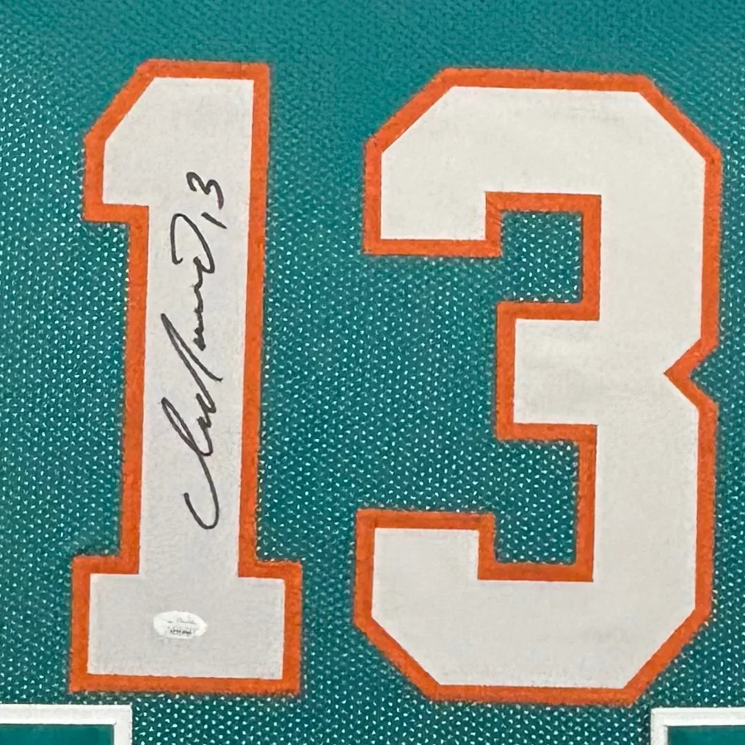 Dan Marino Signed Miami Blue Custom Suede Matte Framed Football Jersey (JSA)