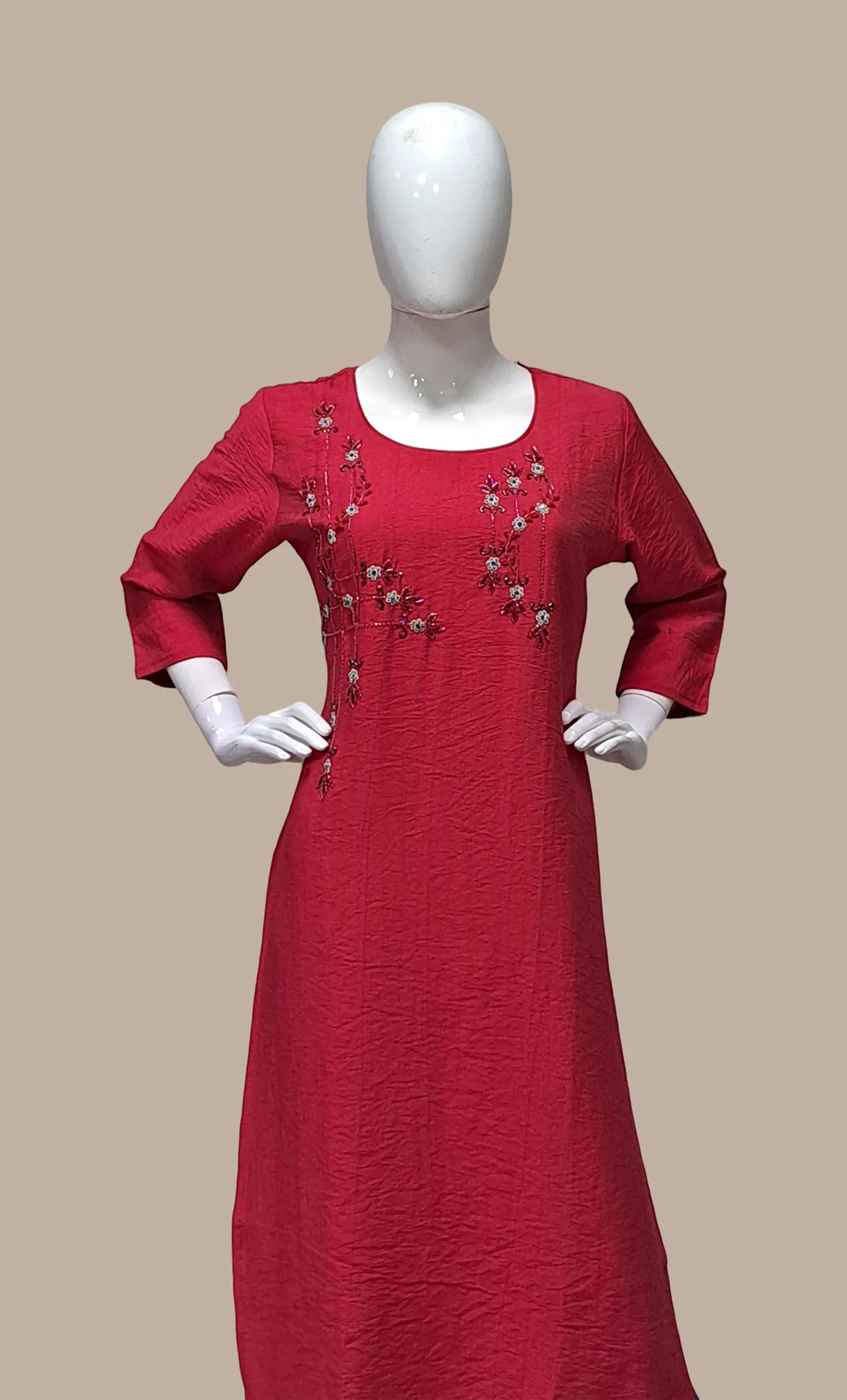 Dark Coral Embroidered Kurti Top