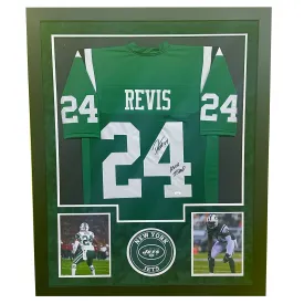 Darrelle Revis Signed Revis Island New York Green Custom Double-Suede Framed football Jersey (JSA)