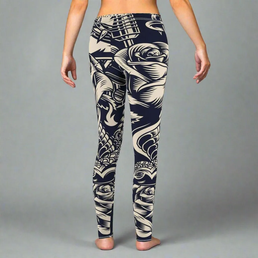 Eerie Coffee Company-Women's Leggings-Tattoo Print-(AOP)