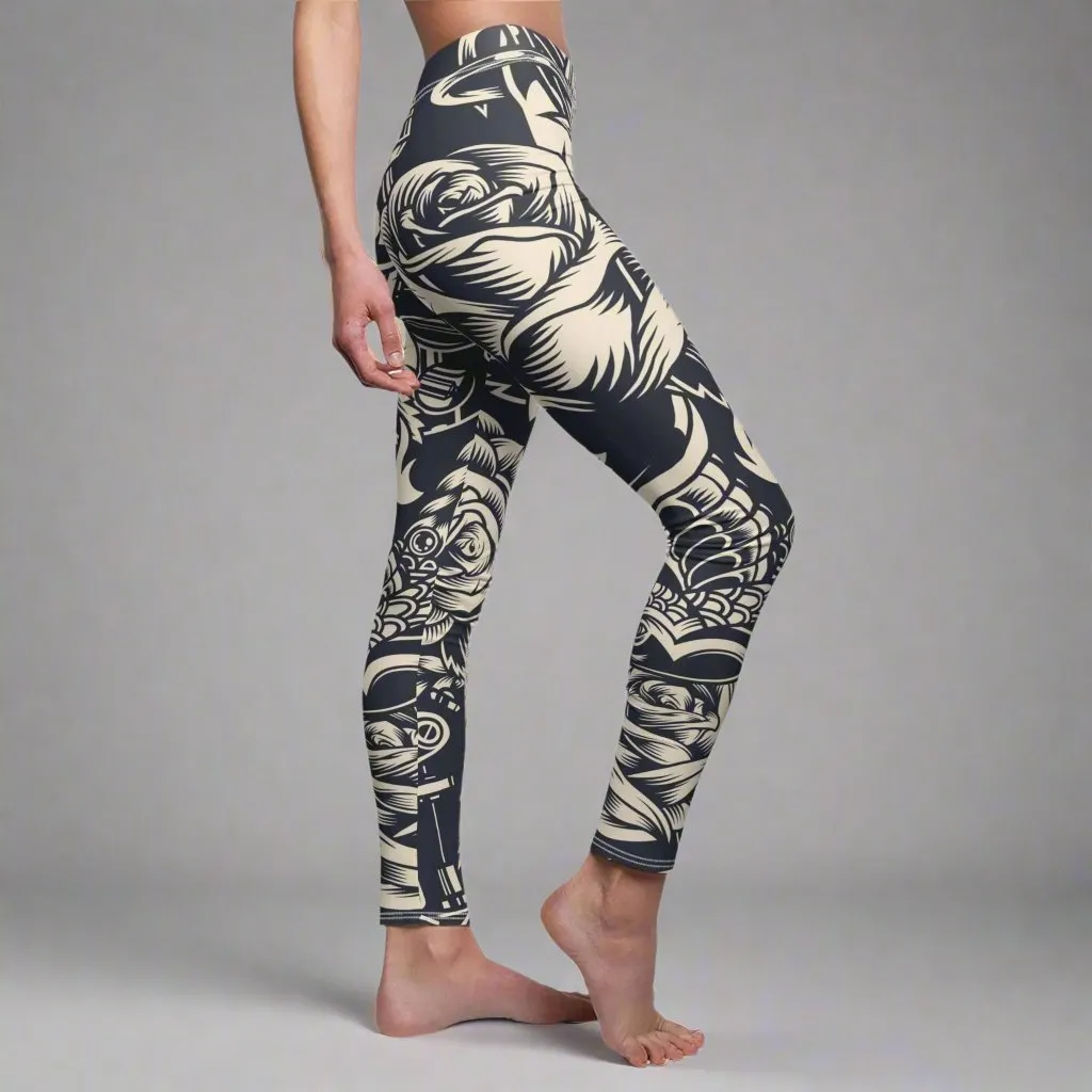 Eerie Coffee Company-Women's Leggings-Tattoo Print-(AOP)