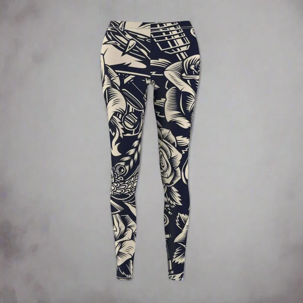 Eerie Coffee Company-Women's Leggings-Tattoo Print-(AOP)