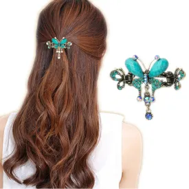 Elegant Women Turquoise Butterfly Flower Hairpins Vintage Hair Barrettes Clip Crystal Butterfly Bow Hair Clip Hair Accessories