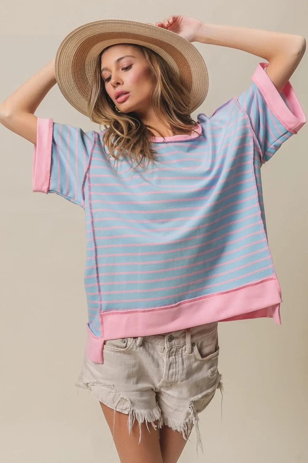 Exposed Seam Stripe Contrast T-Shirt