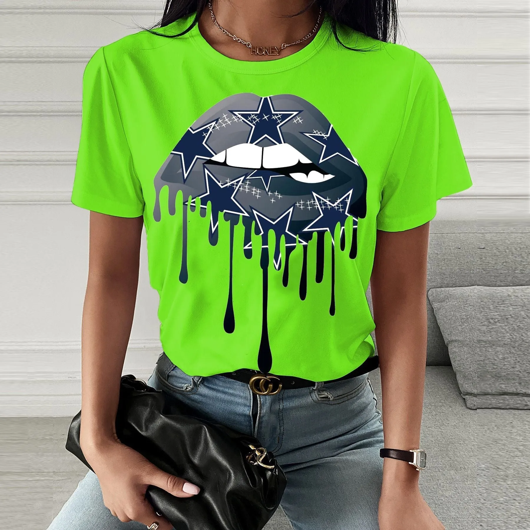 Fashion  spring and summer lip printing short-sleeved T-shirt