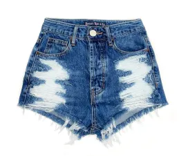 Heavily Distressed High Waisted Denim Shorts  - The Fergie