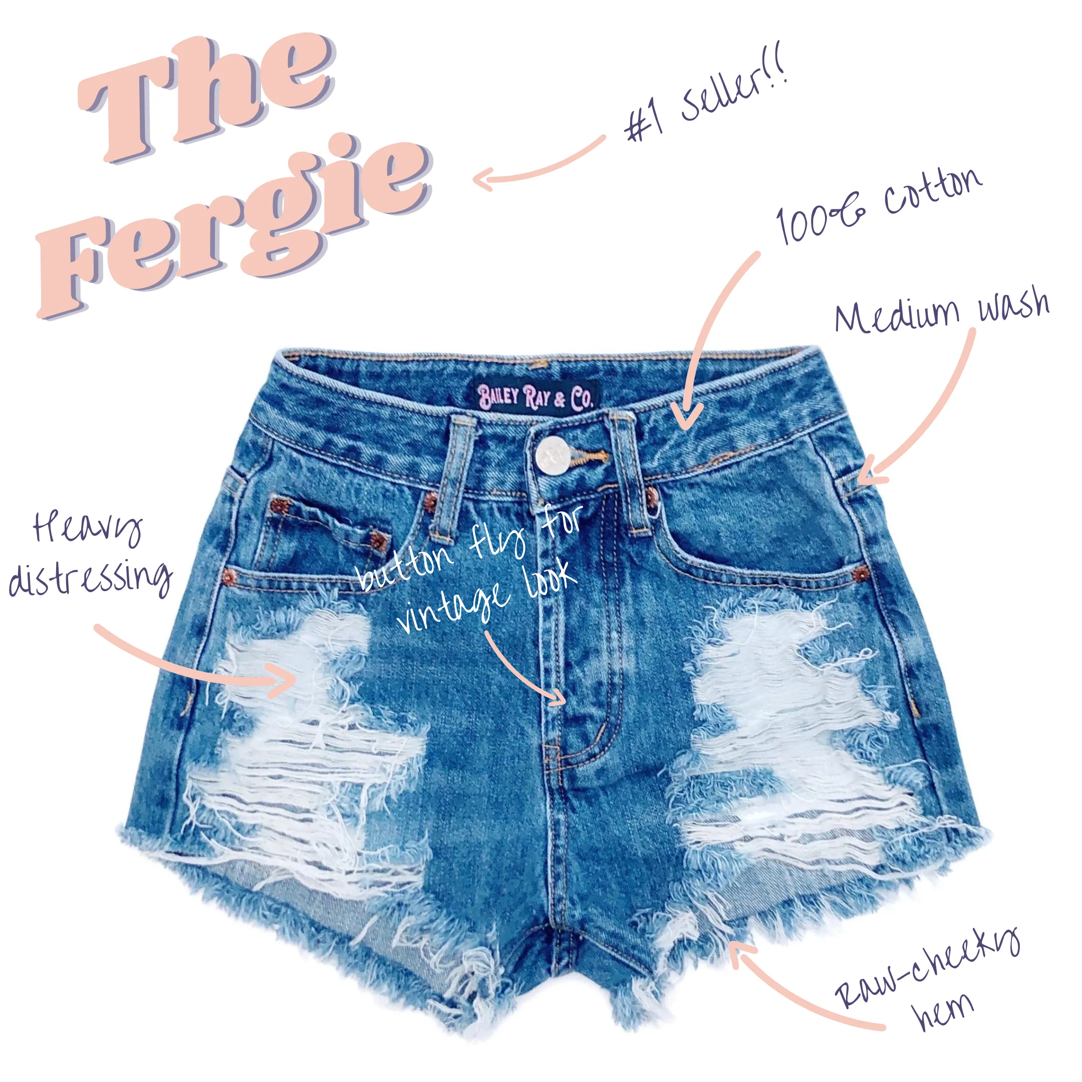 Heavily Distressed High Waisted Denim Shorts  - The Fergie