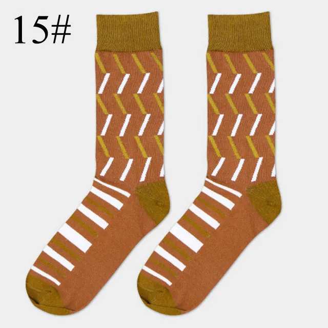 High Quality 1 Pair of Spring Summer Men Colored Striped Cotton Socks Art Jacquard Socks Hit Color Long Dot Happy Socks