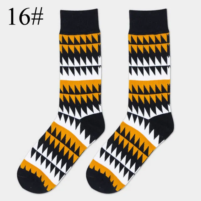 High Quality 1 Pair of Spring Summer Men Colored Striped Cotton Socks Art Jacquard Socks Hit Color Long Dot Happy Socks