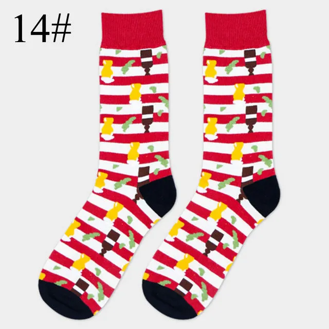 High Quality 1 Pair of Spring Summer Men Colored Striped Cotton Socks Art Jacquard Socks Hit Color Long Dot Happy Socks