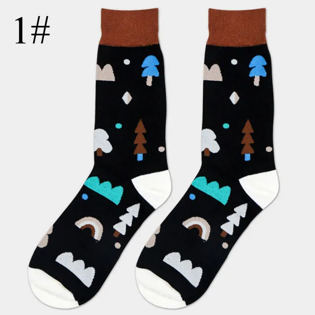 High Quality 1 Pair of Spring Summer Men Colored Striped Cotton Socks Art Jacquard Socks Hit Color Long Dot Happy Socks