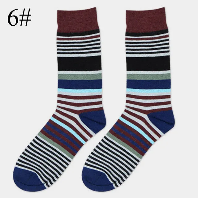 High Quality 1 Pair of Spring Summer Men Colored Striped Cotton Socks Art Jacquard Socks Hit Color Long Dot Happy Socks