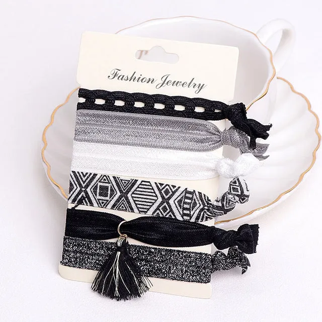 High Quality 5Pcs/Set Summer Girl Print Elastic Hair Band Cute Rubber Band Knot Hair Rope Women Hair Accessories Ponytail Holder