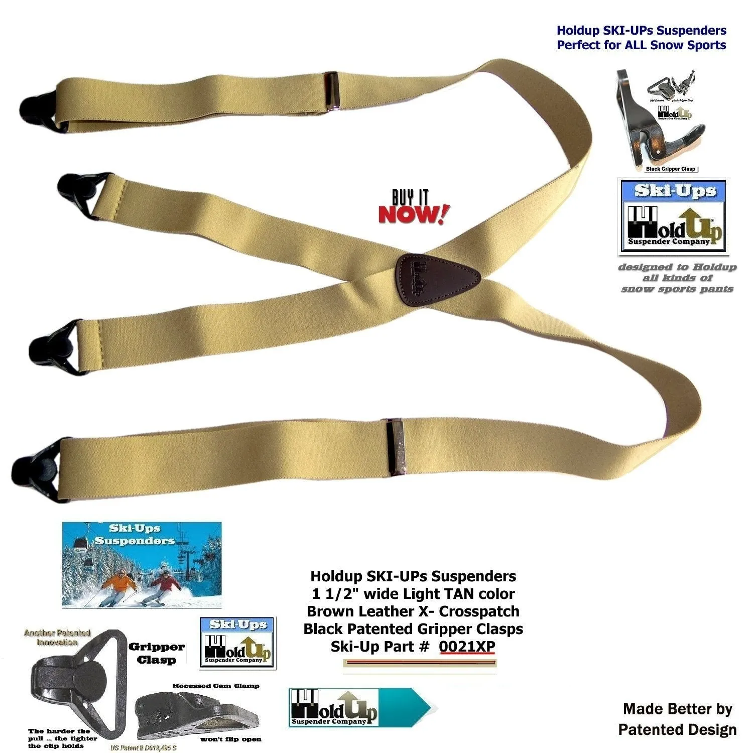 HoldUp Brand Specialty Series Tan Ski-Up Suspenders